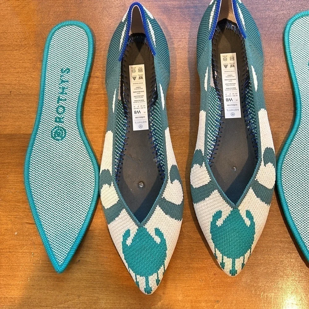 Rothy’s the point teal Moroccan retired flats women size 8 new without box